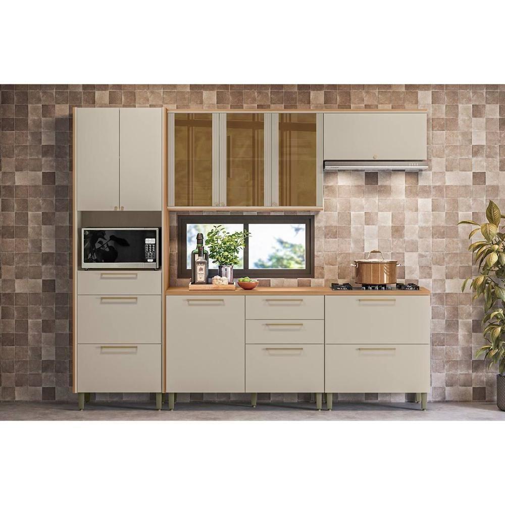 Cozinha Modulada Completa Atena 5 Peças (2aéreos+2balcões+1paneleiro) Cp05 Jequitiba-off White Fosco - Linea Brasil - 1