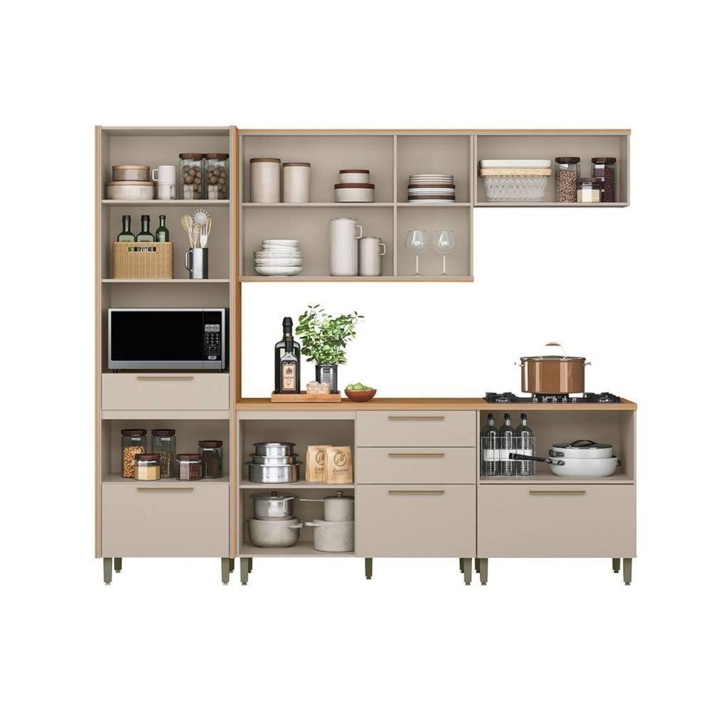 Cozinha Modulada Completa Atena 5 Peças (2aéreos+2balcões+1paneleiro) Cp05 Jequitiba-off White Fosco - Linea Brasil - 3