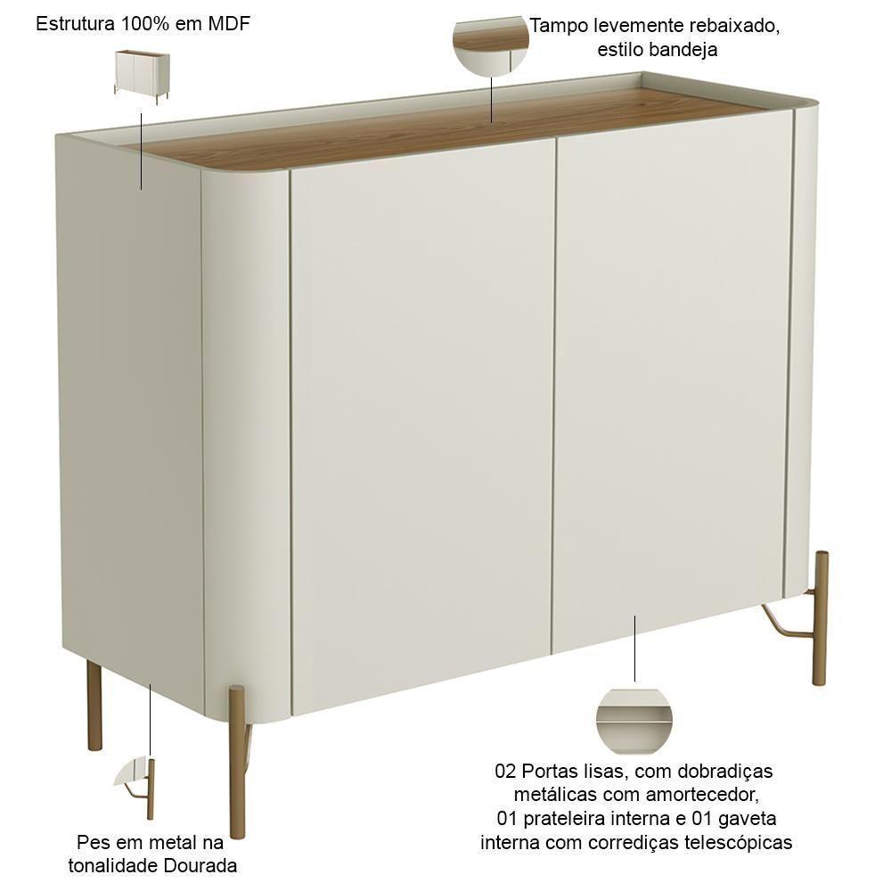 Buffet Para Sala De Jantar 2 Portas 1 Gaveta Pés Industrial Dourado Naim I03 Luna Louro - Lyam - 3