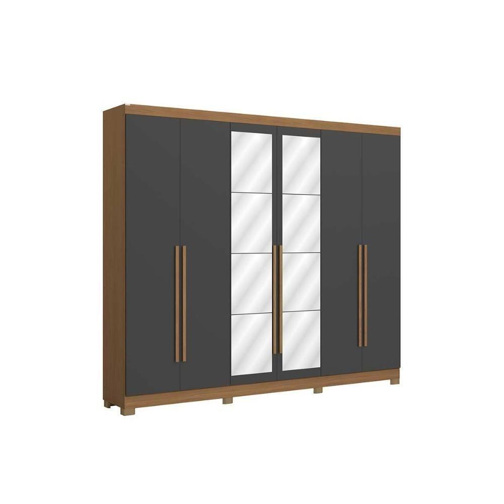 Guarda Roupa Casal 6 Portas (2 C- Espelho) E 3 Gavetas C- Pés Cb01t580 Canela-grafite - Kappesberg - 2