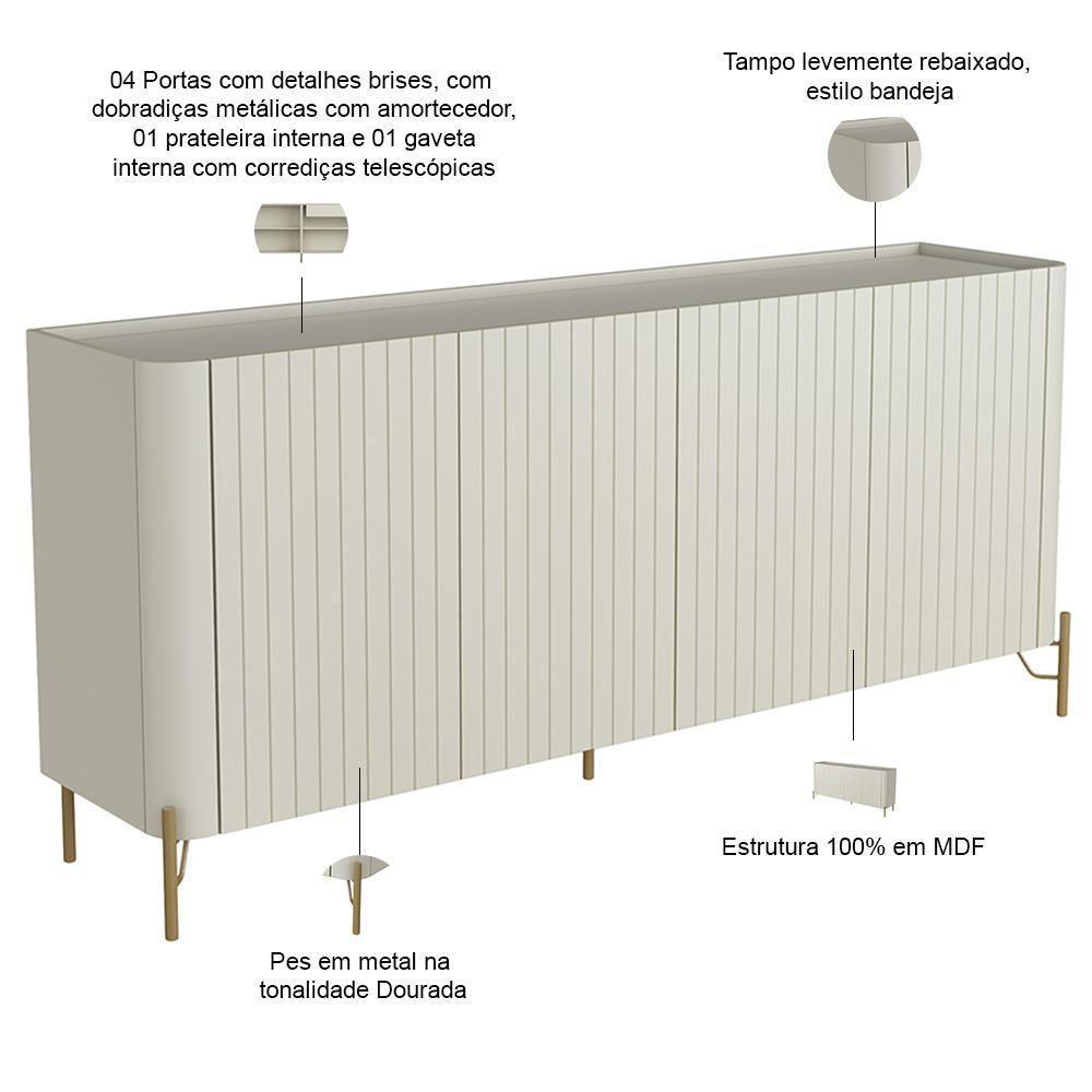 Buffet Sala De Jantar 4 Portas Brise 1 Gaveta Pés Industrial Dourado Naim I03 Luna - Lyam - 2