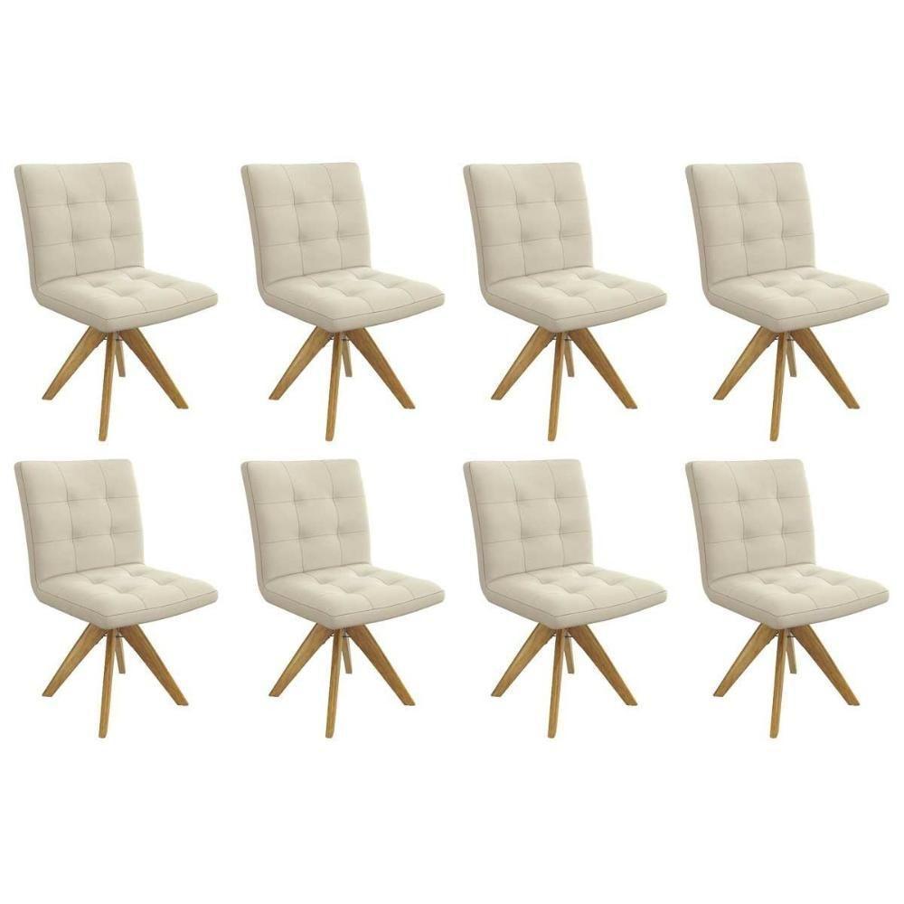 Cadeira Sala De Jantar Nice 1c001ca Premium Madeira Maciça Kit 8 Un Carvalho-linho Bege Argila - Kappesberg - 1