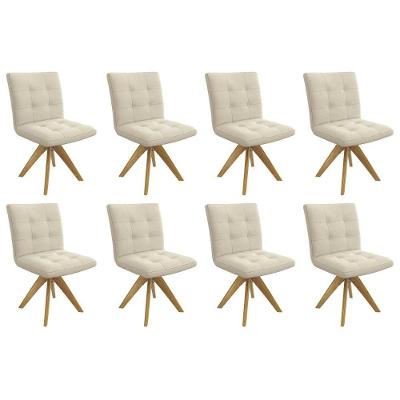 Cadeira Sala De Jantar Nice 1c001ca Premium Madeira Maciça Kit 8 Un Carvalho-linho Bege Argila - Kappesberg