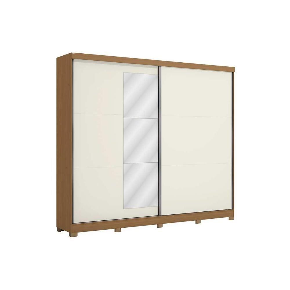 Guarda Roupa Casal 2 Portas De Correr (1 C- Espelho) E 4 Gavetas C- Pés Cb01t583 Canela-off White - Kappesberg - 2