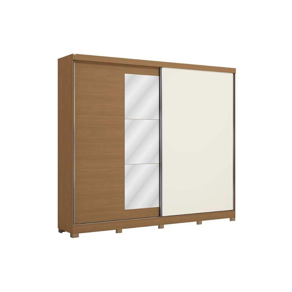 Guarda Roupa Casal 2 Portas De Correr (1 C- Espelho) E 4 Gavetas C- Pés Cb01t583 Canela-off White - Kappesberg - 3