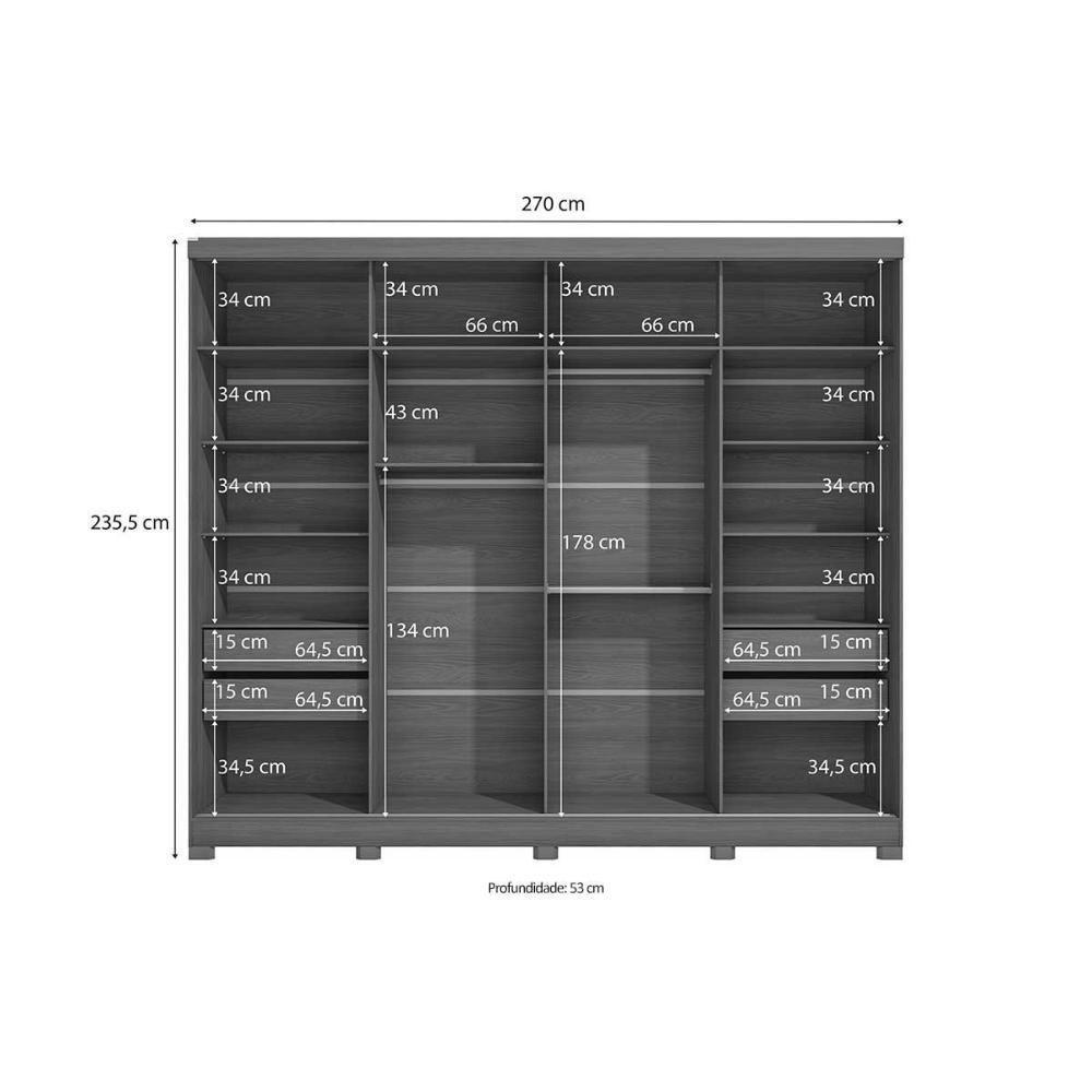 Guarda Roupa Casal 2 Portas De Correr (1 C- Espelho) E 4 Gavetas C- Pés Cb01t583 Canela-off White - Kappesberg - 5