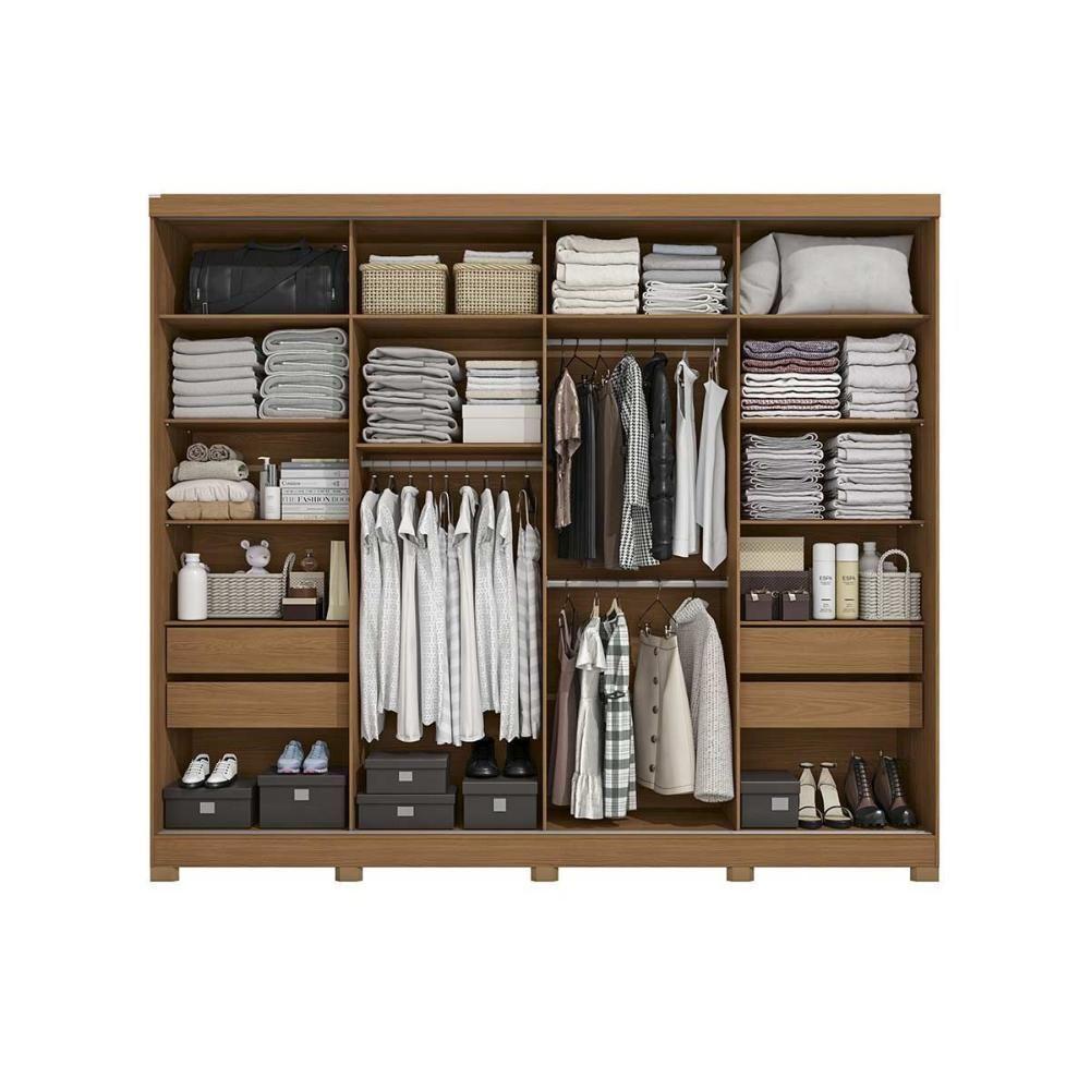 Guarda Roupa Casal 2 Portas De Correr (1 C- Espelho) E 4 Gavetas C- Pés Cb01t583 Canela-off White - Kappesberg - 6