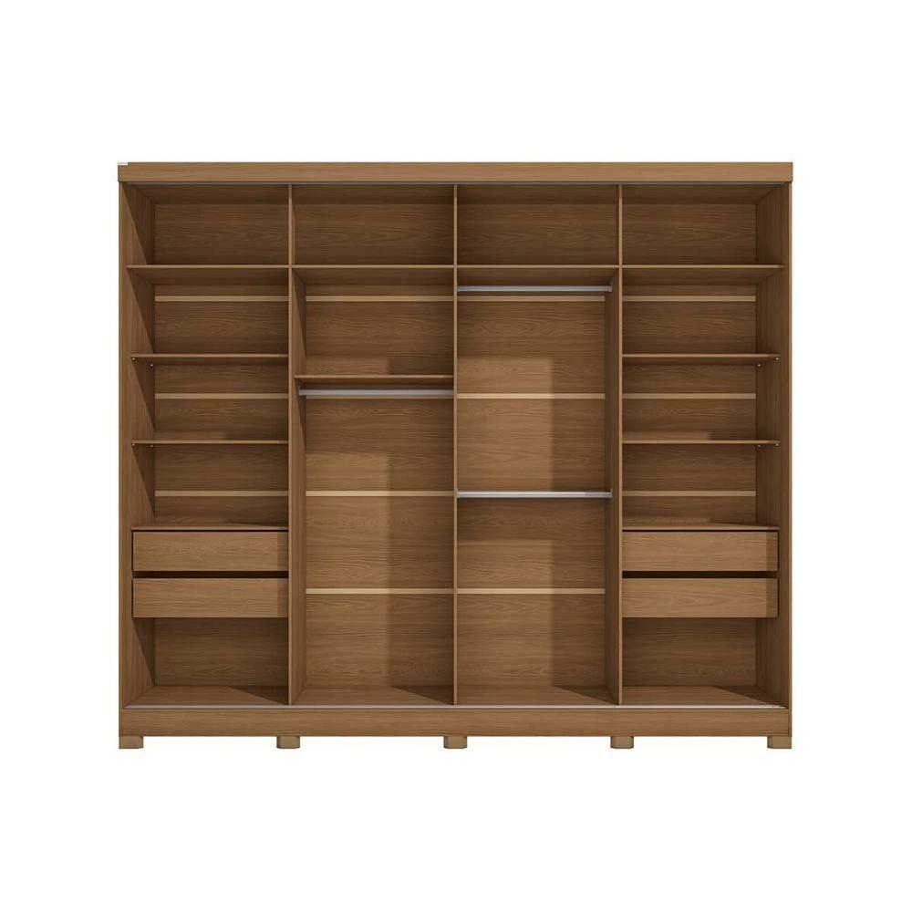 Guarda Roupa Casal 2 Portas De Correr (1 C- Espelho) E 4 Gavetas C- Pés Cb01t583 Canela-off White - Kappesberg - 7