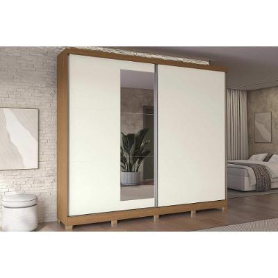 Guarda Roupa Casal 2 Portas De Correr (1 C- Espelho) E 4 Gavetas C- Pés Cb01t583 Canela-off White - Kappesberg