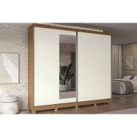 Guarda Roupa Casal 2 Portas De Correr (1 C- Espelho) E 4 Gavetas C- Pés Cb01t583 Canela-off White - Kappesberg - 1