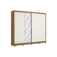 Guarda Roupa Casal 2 Portas De Correr (1 C- Espelho) E 4 Gavetas C- Pés Cb01t583 Canela-off White - Kappesberg - 2