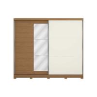 Guarda Roupa Casal 2 Portas De Correr (1 C- Espelho) E 4 Gavetas C- Pés Cb01t583 Canela-off White - Kappesberg