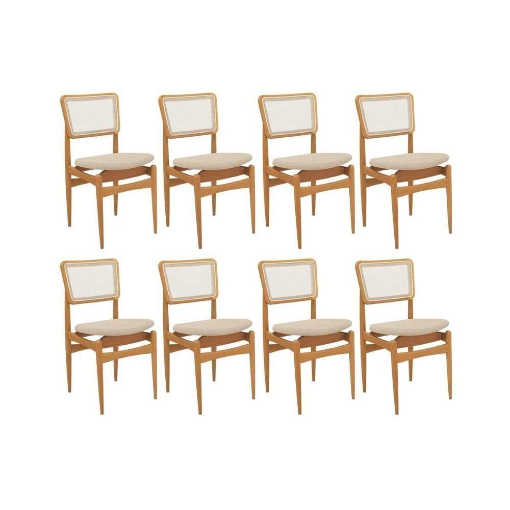 Cadeira Sala De Jantar Stela 1cmm013ca Premium Madeira Maciça Kit 8 Un Carvalho-linho Bege Argila-tela Bege - Kappesberg - 1
