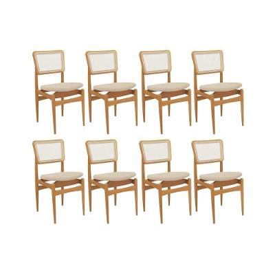 Cadeira Sala De Jantar Stela 1cmm013ca Premium Madeira Maciça Kit 8 Un Carvalho-linho Bege Argila-tela Bege - Kappesberg