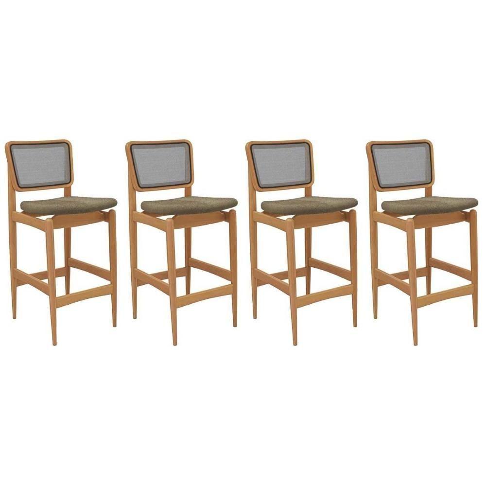 Banqueta Sala De Jantar Liz 1bmm009ca Premium Madeira Maciça Kit 4 Un Carvalho-boucle Bege Fendi-tela Bege - Kappesberg - 1