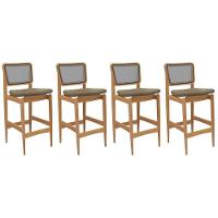 Banqueta Sala De Jantar Liz 1bmm009ca Premium Madeira Maciça Kit 4 Un Carvalho-boucle Bege Fendi-tela Bege - Kappesberg - 1