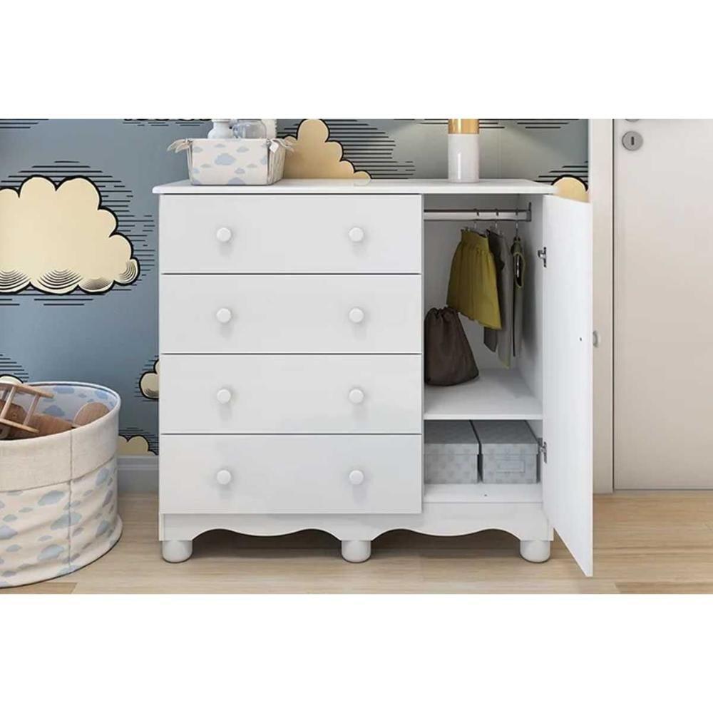 Cômoda Infantil Junior C- 1 Porta E 4 Gavetas Branco-amendoa - Peroba - 6