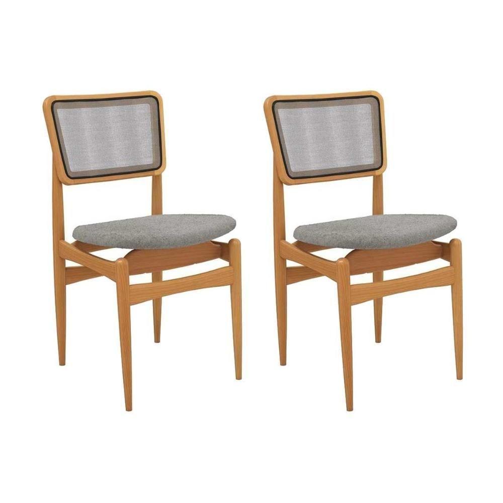 Cadeira Sala De Jantar Stela 1cmm013ca Premium Madeira Maciça Kit 2 Un Carvalho-boucle Cinza-tela Grafite - Kappesberg - 1