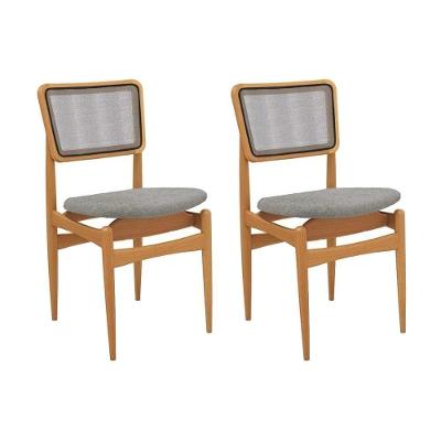 Cadeira Sala De Jantar Stela 1cmm013ca Premium Madeira Maciça Kit 2 Un Carvalho-boucle Cinza-tela Grafite - Kappesberg