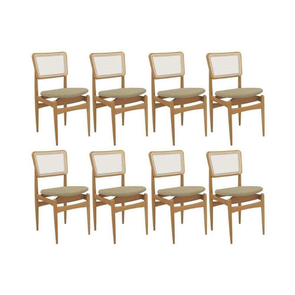 Cadeira Sala De Jantar Stela 1cmm013ca Premium Madeira Maciça Kit 8 Un Carvalho-boucle Bege-tela Bege - Kappesberg - 1