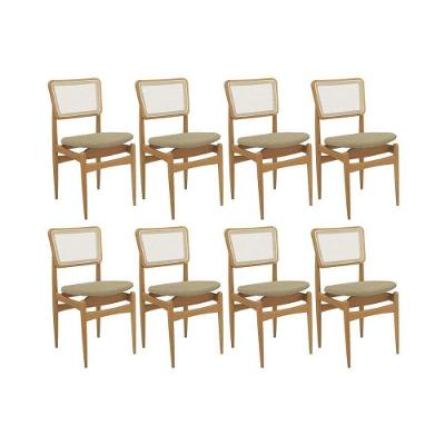 Cadeira Sala De Jantar Stela 1cmm013ca Premium Madeira Maciça Kit 8 Un Carvalho-boucle Bege-tela Bege - Kappesberg