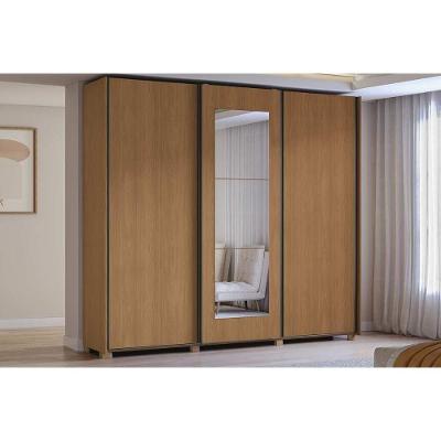 Guarda Roupa Casal 3 Portas De Correr (1 C- Espelho) E 4 Gavetas C- Pés Cb01t582 Canela - Kappesberg