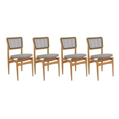 Cadeira Sala De Jantar Stela 1cmm013ca Premium Madeira Maciça Kit 4 Un Carvalho-boucle Grafite-tela Grafite - Kappesberg