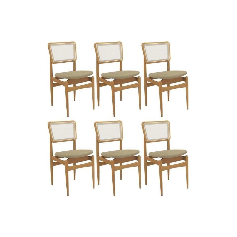 Cadeira Sala De Jantar Stela 1cmm013ca Premium Madeira Maciça Kit 6 Un Carvalho-boucle Bege-tela Bege - Kappesberg - 1