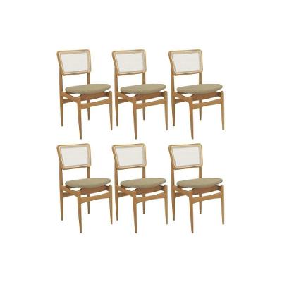 Cadeira Sala De Jantar Stela 1cmm013ca Premium Madeira Maciça Kit 6 Un Carvalho-boucle Bege-tela Bege - Kappesberg