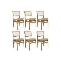 Cadeira Sala De Jantar Stela 1cmm013ca Premium Madeira Maciça Kit 6 Un Carvalho-boucle Bege-tela Bege - Kappesberg - 1