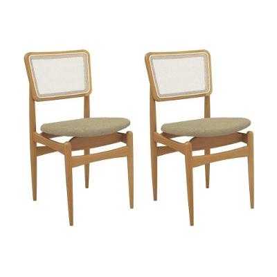 Cadeira Sala De Jantar Stela 1cmm013ca Premium Madeira Maciça Kit 2 Un Carvalho-boucle Bege-tela Bege - Kappesberg