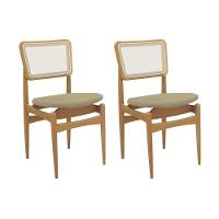 Cadeira Sala De Jantar Stela 1cmm013ca Premium Madeira Maciça Kit 2 Un Carvalho-boucle Bege-tela Bege - Kappesberg - 1