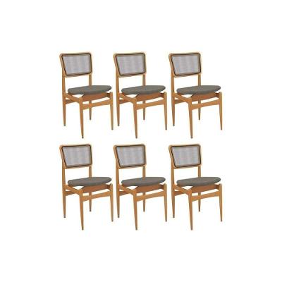 Cadeira Sala De Jantar Stela 1cmm013ca Premium Madeira Maciça Kit 6 Un Carvalho-linho Escuro-tela Grafite - Kappesberg