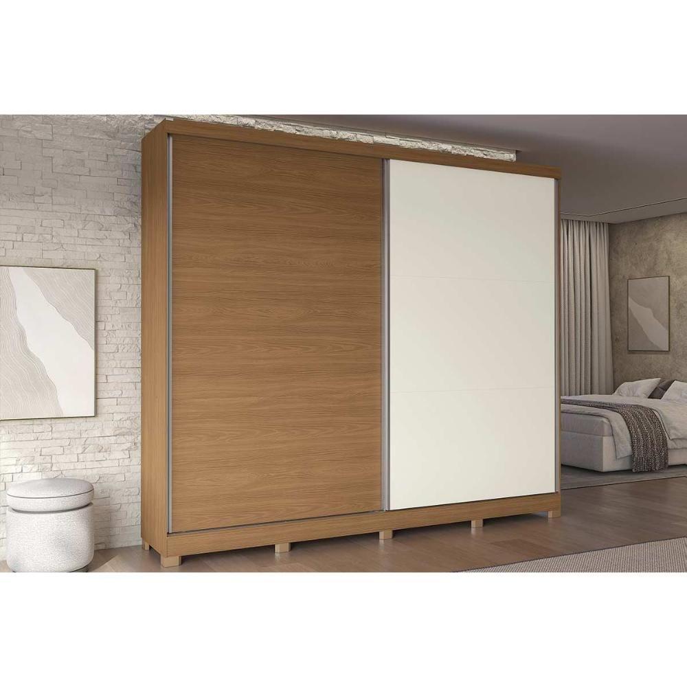 Guarda Roupa Casal 2 Portas De Correr E 4 Gavetas C- Pés Cb03t583 Canela-off White - Kappesberg - 1