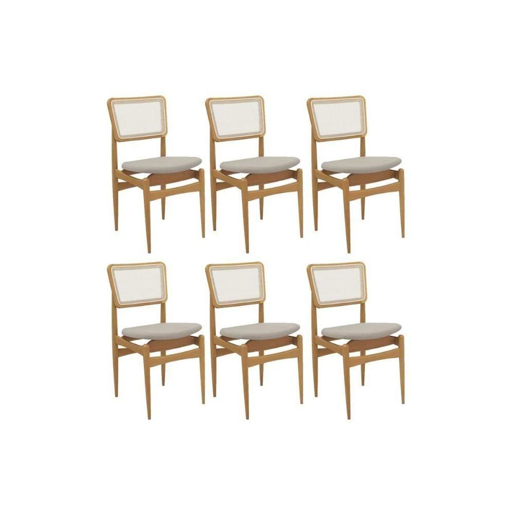 Cadeira Sala De Jantar Stela 1cmm013ca Premium Madeira Maciça Kit 6 Un Carvalho-linho Bege Caqui-tela Bege - Kappesberg - 1
