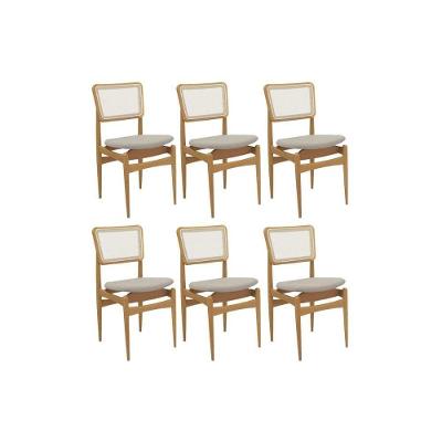 Cadeira Sala De Jantar Stela 1cmm013ca Premium Madeira Maciça Kit 6 Un Carvalho-linho Bege Caqui-tela Bege - Kappesberg