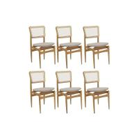 Cadeira Sala De Jantar Stela 1cmm013ca Premium Madeira Maciça Kit 6 Un Carvalho-linho Bege Caqui-tela Bege - Kappesberg - 1