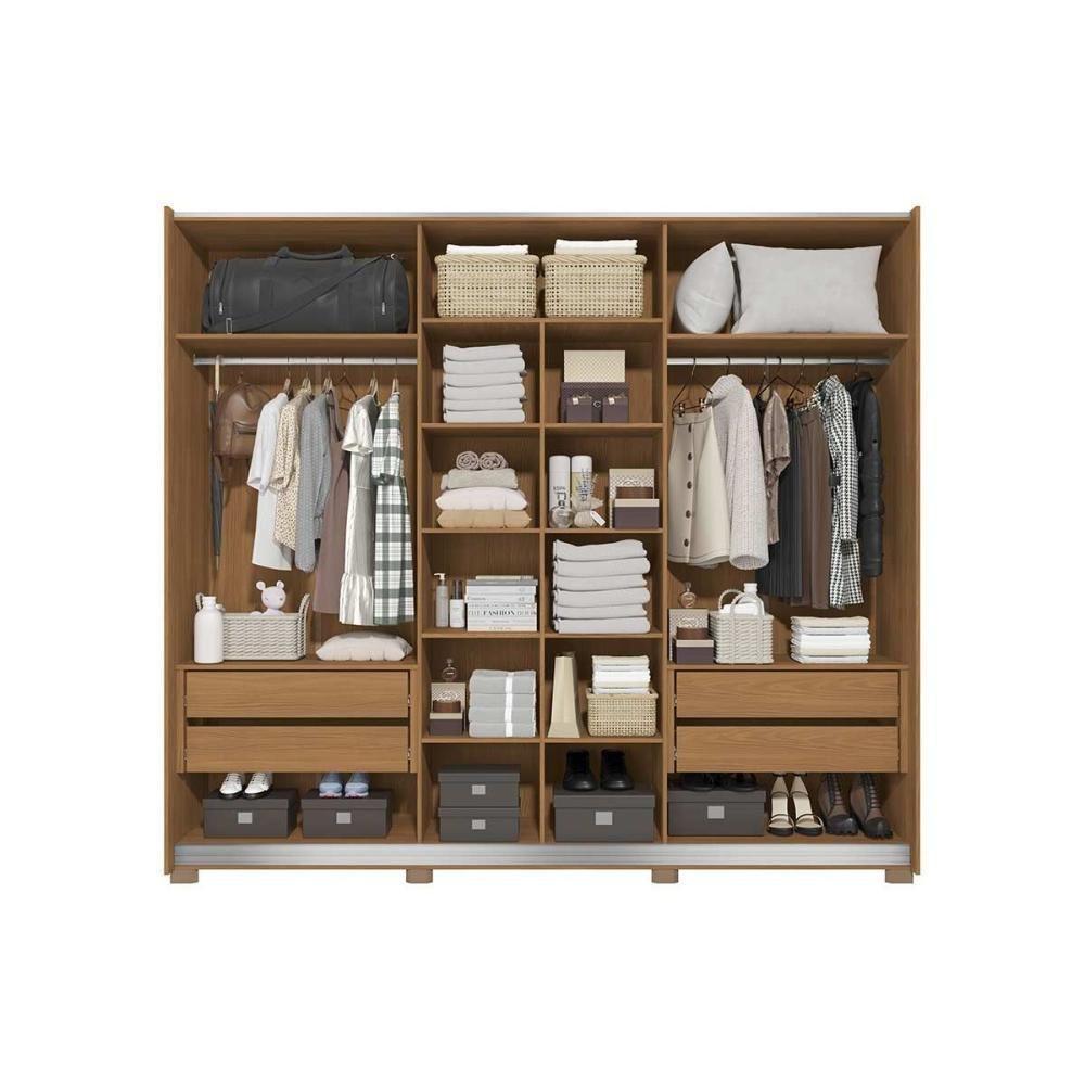 Guarda Roupa Casal 3 Portas De Correr (1 C- Espelho) E 4 Gavetas C- Pés Cb01t582 Canela-grafite - Kappesberg - 4