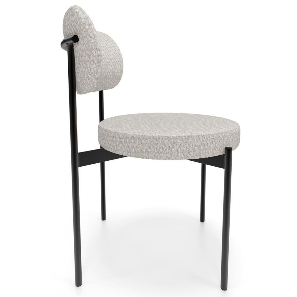 Cadeira Decorativa Estofada Para Sala De Jantar Louvre L02 Bouclê Cru - Lyam Decor - 6