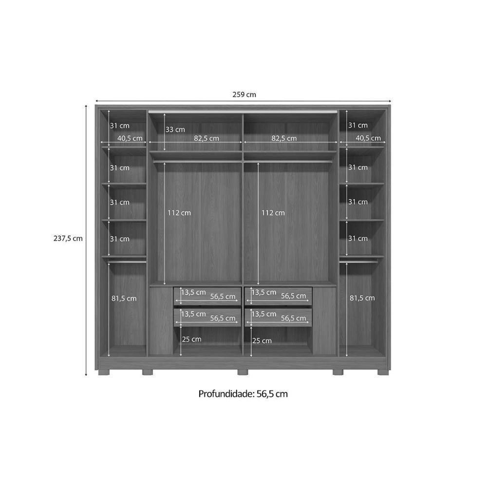 Guarda Roupa Casal 6 Portas (2 C- Espelho) E 4 Gavetas C- Pés Cb01t581 Canela-grafite - Kappesberg - 5