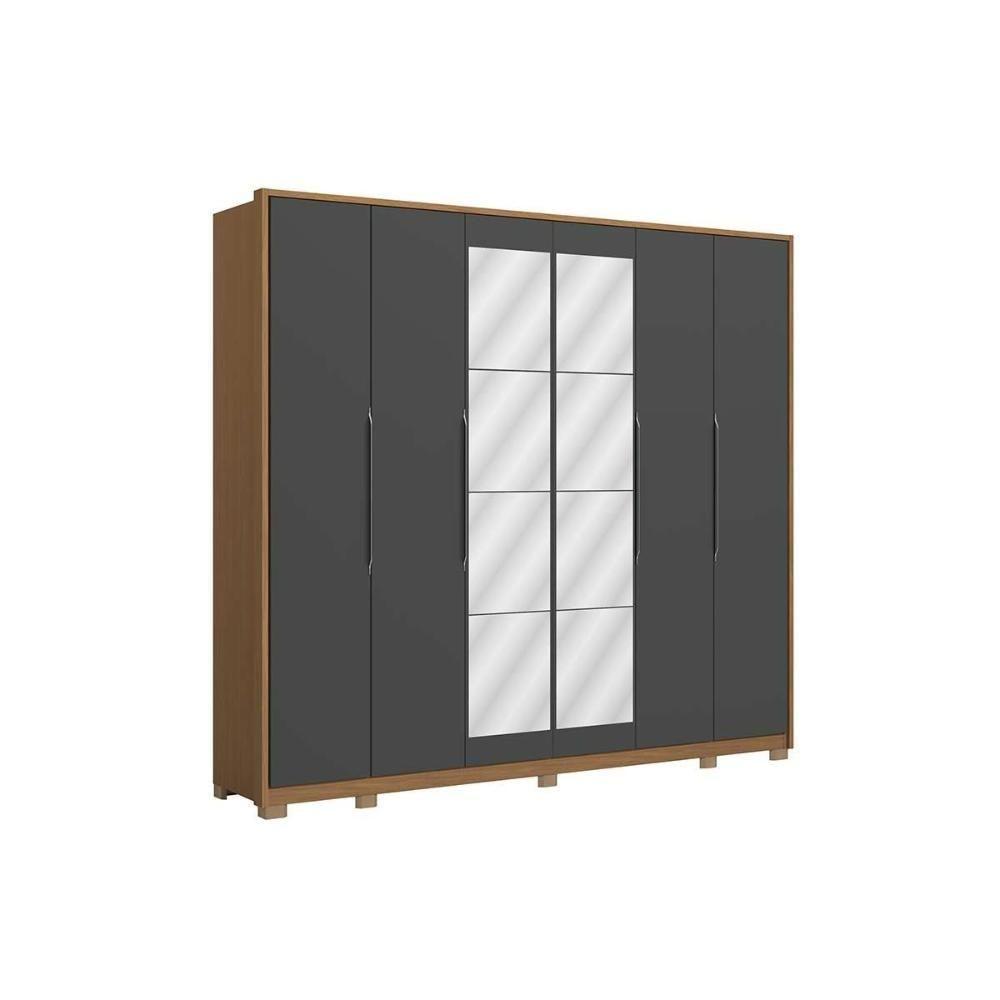 Guarda Roupa Casal 6 Portas (2 C- Espelho) E 4 Gavetas C- Pés Cb01t581 Canela-grafite - Kappesberg - 7