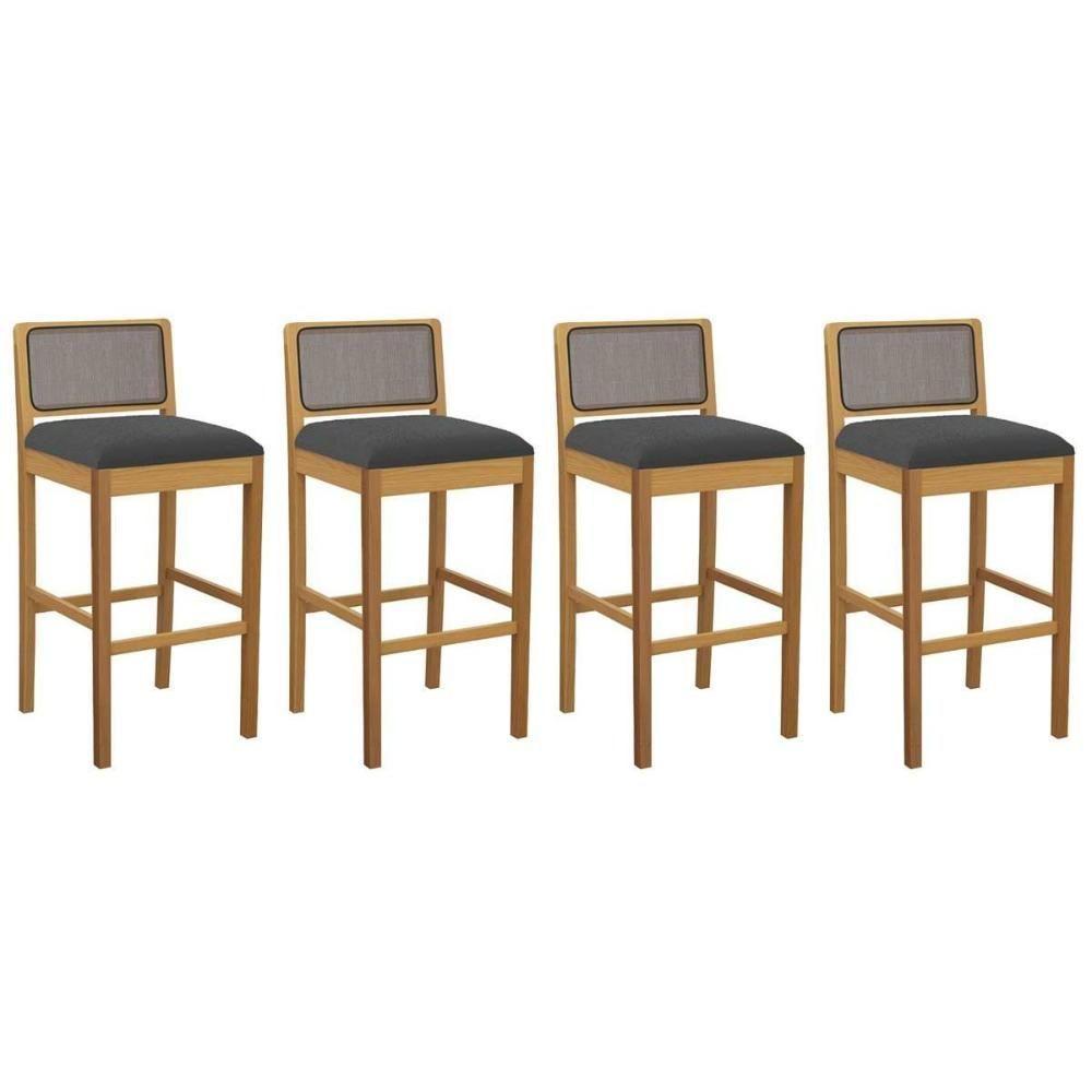 Banqueta Sala De Jantar Sara 1bmm005ca Premium Madeira Maciça Kit 4 Un Carvalho-boucle Grafite-tela Grafite - Kappesberg - 1