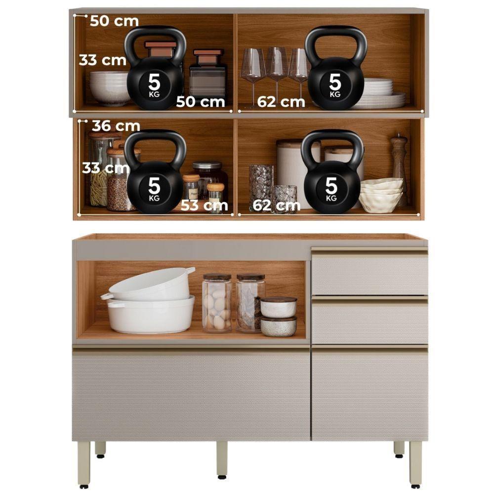 Balcão Pia E Armário Aéreo 120 Cm Ripado Proença Nogueira Nude Prime Demartez - 9