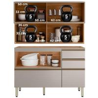 Balcão Pia E Armário Aéreo 120 Cm Ripado Proença Nogueira Nude Prime Demartez - 9