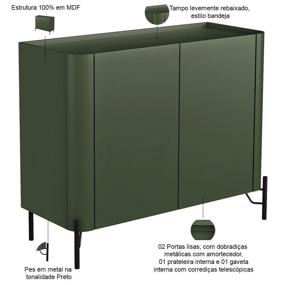 Buffet Para Sala De Jantar 2 Portas 1 Gaveta Pés Industrial Preto Naim I03 Musgo - Lyam - 2