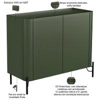 Buffet Para Sala De Jantar 2 Portas 1 Gaveta Pés Industrial Preto Naim I03 Musgo - Lyam - 2