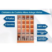 Cristaleira De Cozinha Allure Adega Vinhos C- 4ptas Vidro 5 Prat 2gavs E Leads 140cm Jequitiba-gris Fosco - Linea Brasil