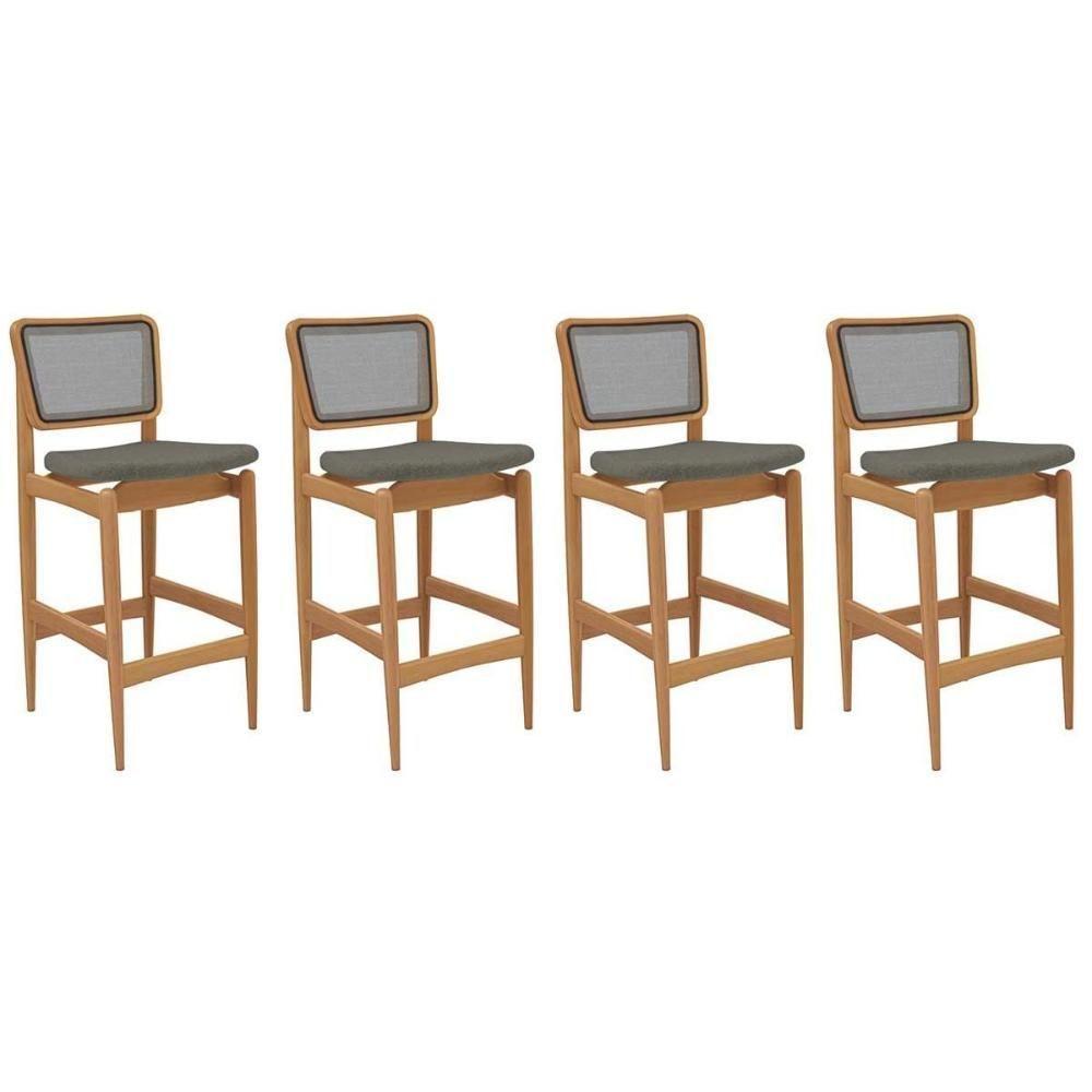 Banqueta Sala De Jantar Liz 1bmm009ca Premium Madeira Maciça Kit 4 Un Carvalho-linho Escuro-tela Grafite - Kappesberg - 1