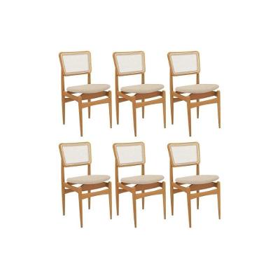 Cadeira Sala De Jantar Stela 1cmm013ca Premium Madeira Maciça Kit 6 Un Carvalho-linho Bege Argila-tela Bege - Kappesberg