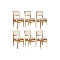 Cadeira Sala De Jantar Stela 1cmm013ca Premium Madeira Maciça Kit 6 Un Carvalho-linho Bege Argila-tela Bege - Kappesberg - 1